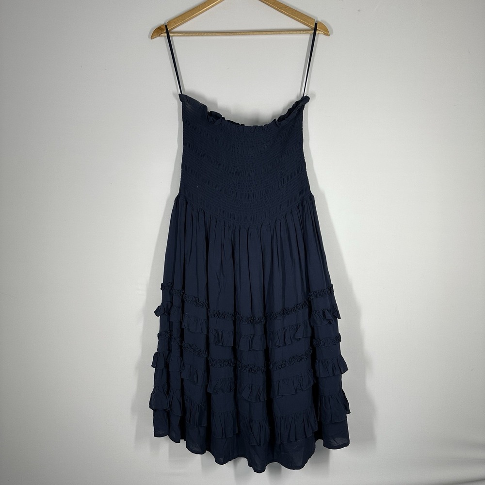 Gianni Bini Strapless Midi Maxi Dress Navy Tiered Large Flowy Springy